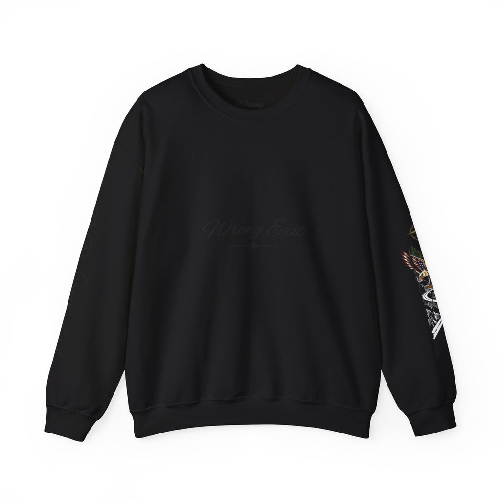 Vintage Road Trip Crewneck Sweatshirt — Scenic Car Photo Back & Graphic Sleeve